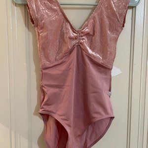 Pink Burnout Velvet Class In Cap Sleeve Leotard